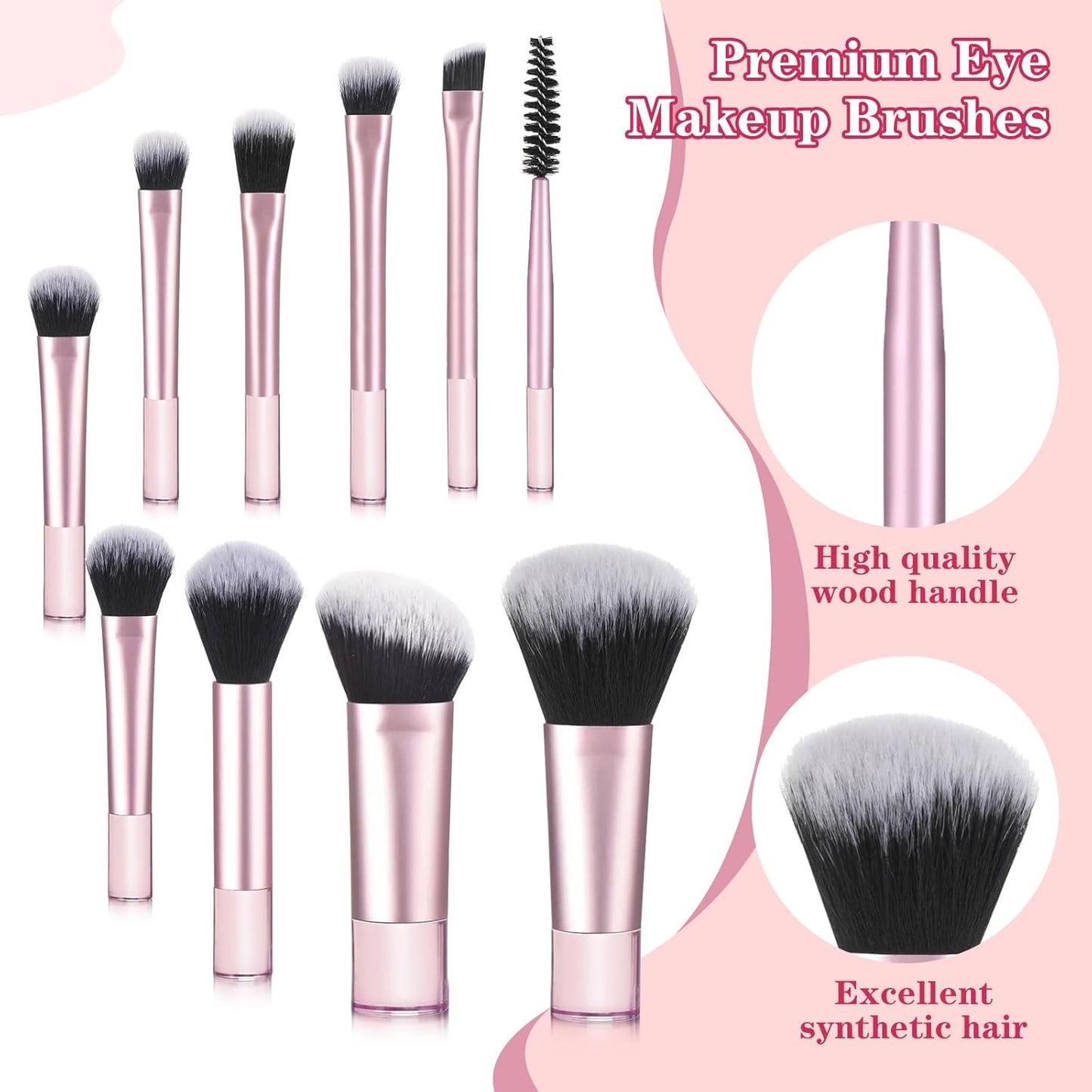 Travel Makeup Brushes Set - 10 Pcs Mini Portable Cosmetic Brushes with Pouch | Ideal for Women & Girls