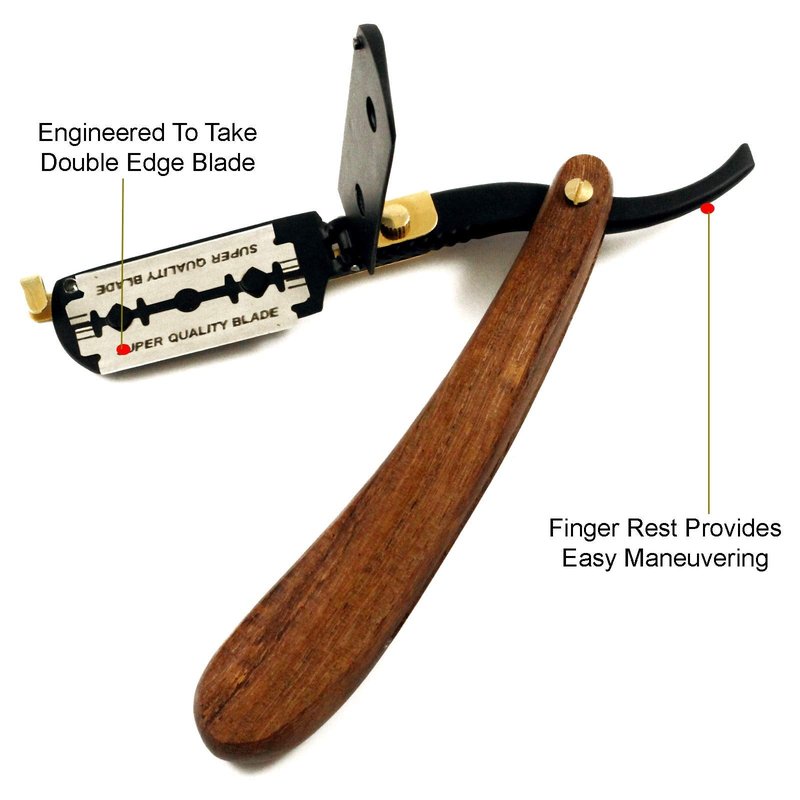 Professional Classic Straight Edge Barber Razor For Close Shaving - Salon Quality Men's Beard Cut Throat Shavette Manual Razor (Wooden Handle) With 5 Shaving Blades By Krisp Shave