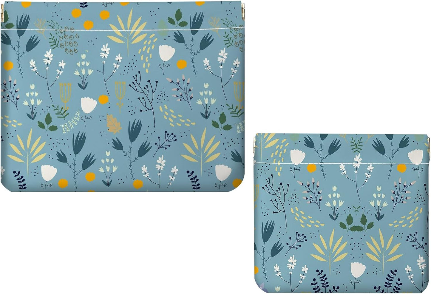 Makeup Bag Set - 2 PCS PU Leather Cosmetic Pouches for Travel | Self-Closing, Portable Design with Orange Flowers and Cats