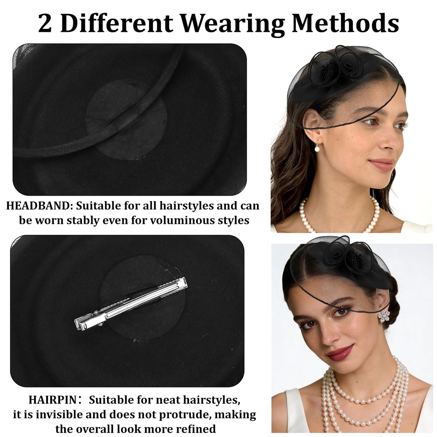 Semato Black Fascinators Hats for Women Mesh Elegant Tea Party Kentucky Hat Derby Headband with Hair Clip