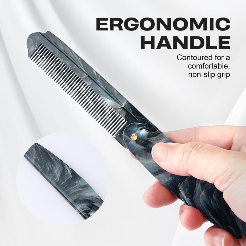 2Pcs Folding Pocket Comb for Men - Portable Oil Head Hair Comb & Mini Keychain Beard Comb, Anti-Static Styling Tool for Travel, Daily Grooming, Pompadour & Beard Care