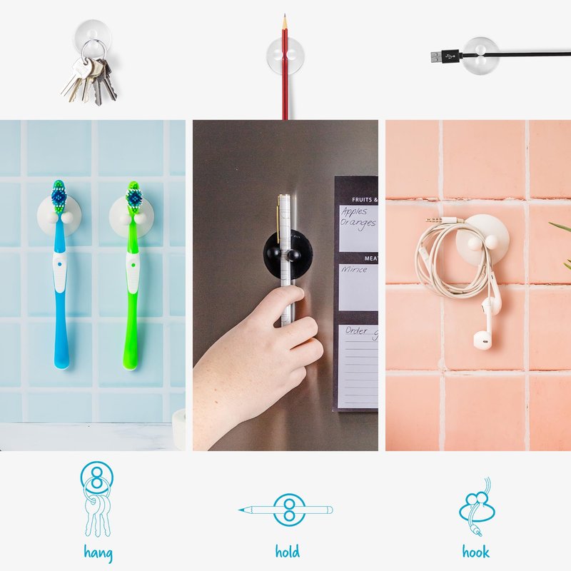 Dreamfarm Jot Super Strong, Everyday, Multi-Purpose PVC Suction Hooks & Holders - Pack of 4, Clear