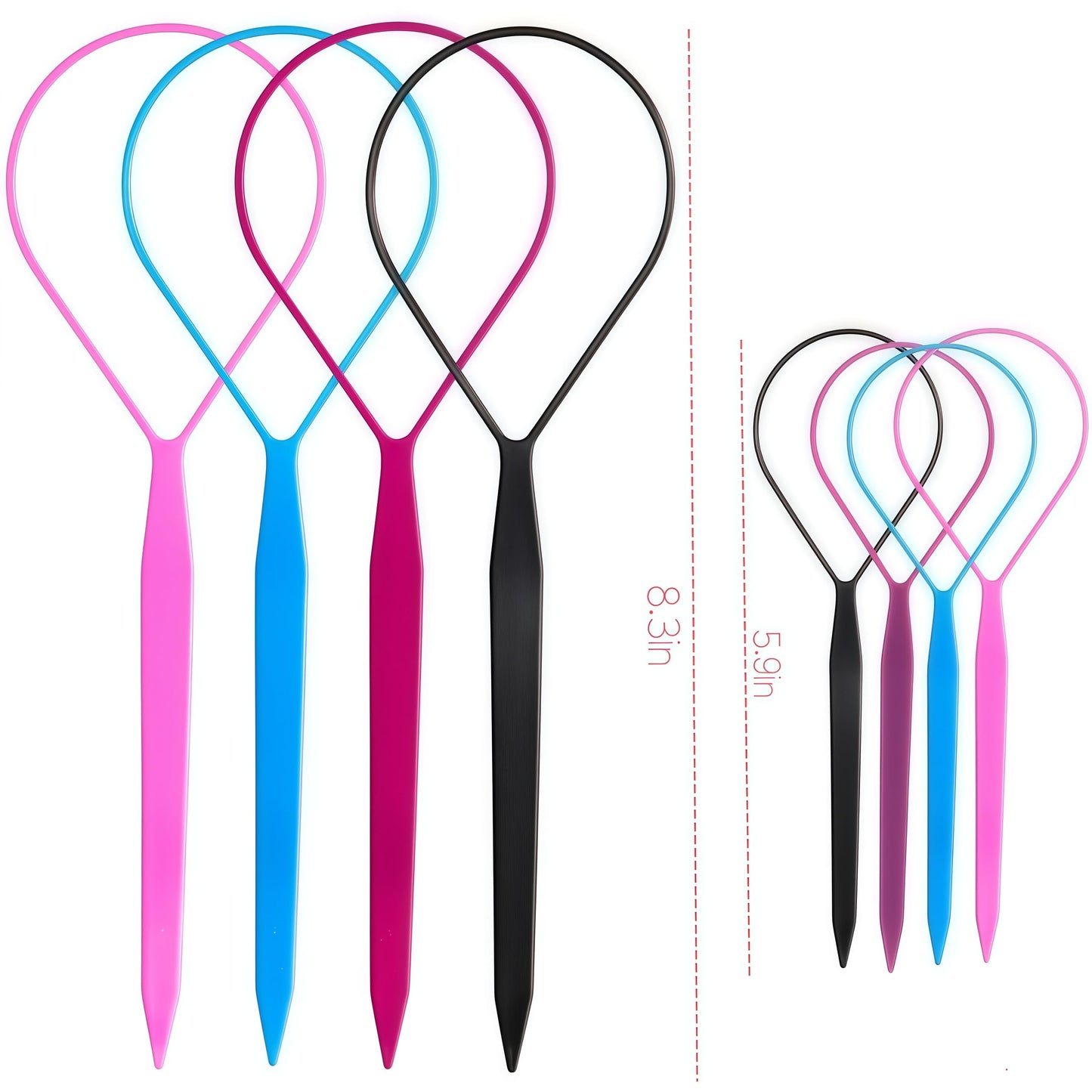 Topsy Tail Hair Tool Set, Ponytail Maker Loop Styling Tools, 2 Sizes, Multicolor, 8 Piece