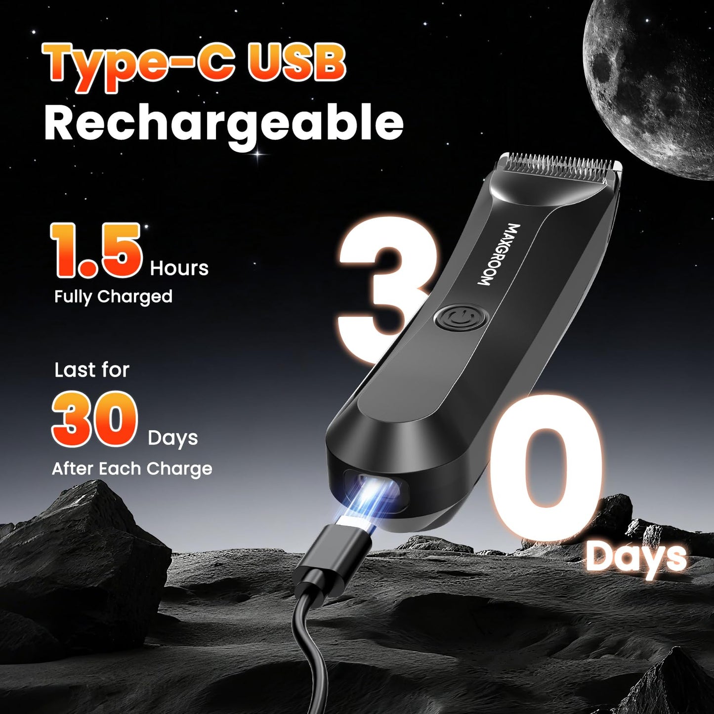 MAXGROOM Manscape Body Hair Trimmer for Men, IPX7 Waterproof Pubic & Groin Hair Trimmer- Electric Ball Shaver with LED Light, Ceramic Blade, USB Rechargeable & Travel Pouch