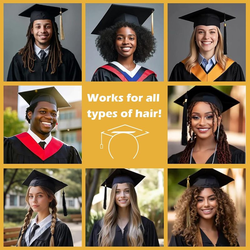 Graduation Cap Headband - Pro-Grip Stabilizer for All Hairstyles | Black 1 Pack