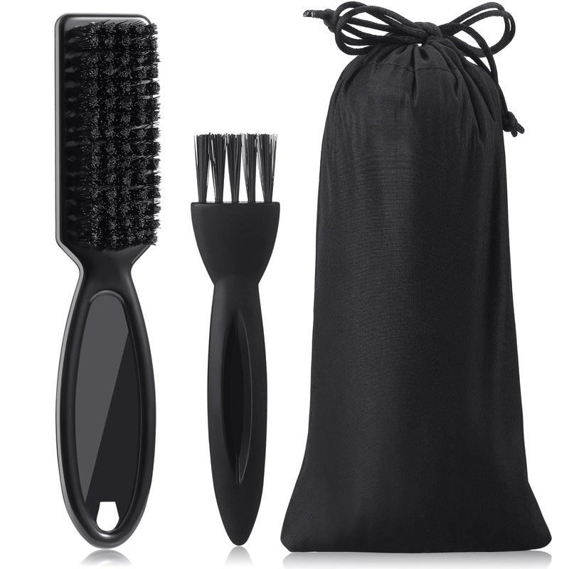 Patelai 2 Pieces Barber Clipper Brush Tools Set, Shaver Razor Trimmer Cleaning Brush with Drawstring Storage Pouch for Hair Cutting, Cleaning, Hair Stylist Tools and Salon Supplies(Black)