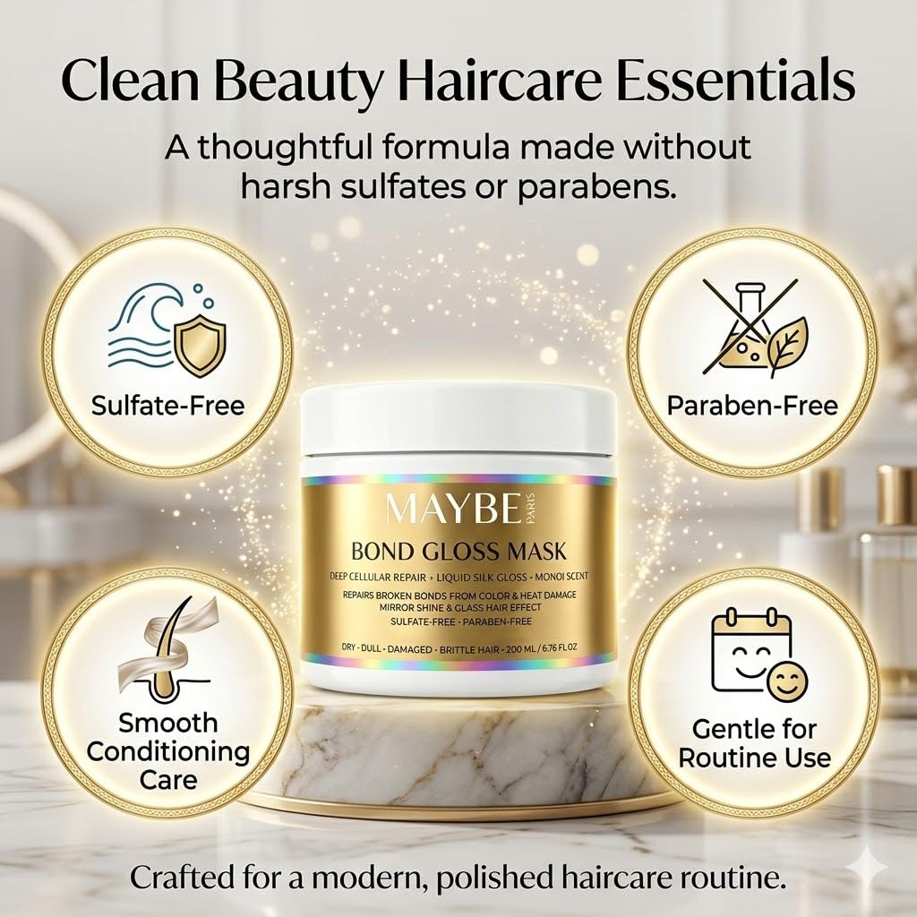 Nooche Maybe Paris Bond Gloss Hair Mask - Natural Deep Repair Hair Mask - Moisturizing Cream for Dull and Fragile Hair, 6.76 oz