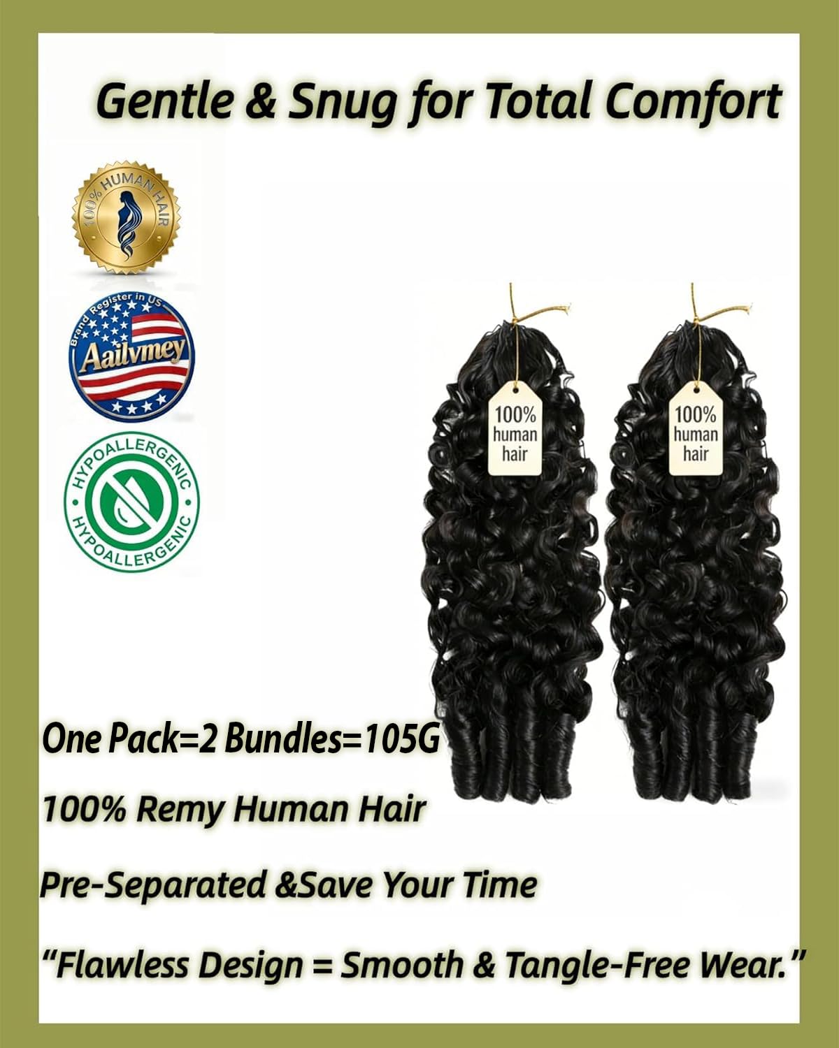 Human Crochet Hair for Black Women 105g Knotless Pre-Separated Invisible Burmese Curly Feather Crochet Human Hair Reusable Remy Hair Extensions Wet and Wavy Bundles Miracle Knots Hair 18 Inch