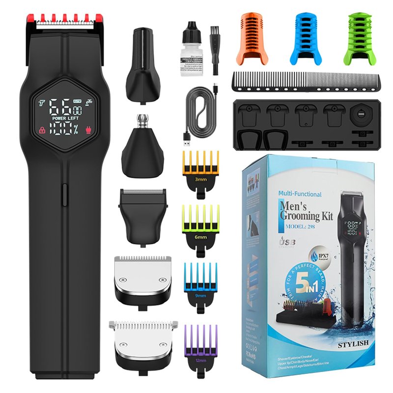 Lecroooi Beard Trimmer for Men, Electric Razor Shaver, Waterproof Electric Razor for Men, Hair Trimmer, Nose Hair Trimmer, Cordless Hair Clippers, Adjustable Beard Grooming Kit