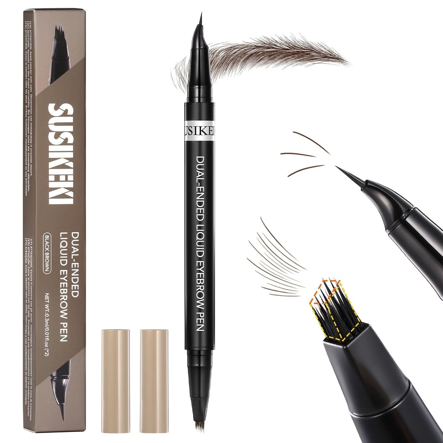 Microblading Eyebrow Pencil - Dual-Ended 2-in-1 Liquid with Curved Tip | Waterproof 4D Brow-Fection in Brown