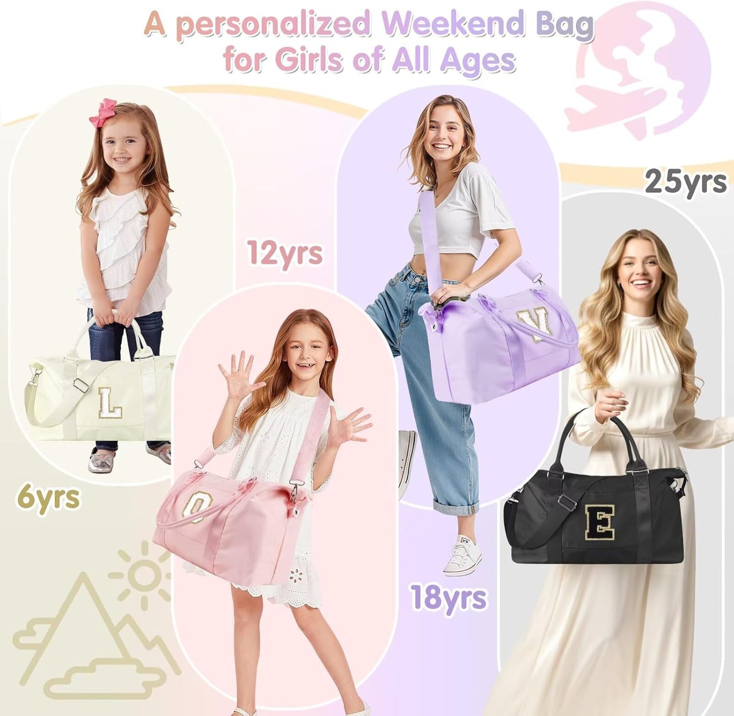 Dance Gym Duffel Bag - Personalized Initial Weekender for Teen Girls | Pink Overnight Carry-On & Cheer Bag