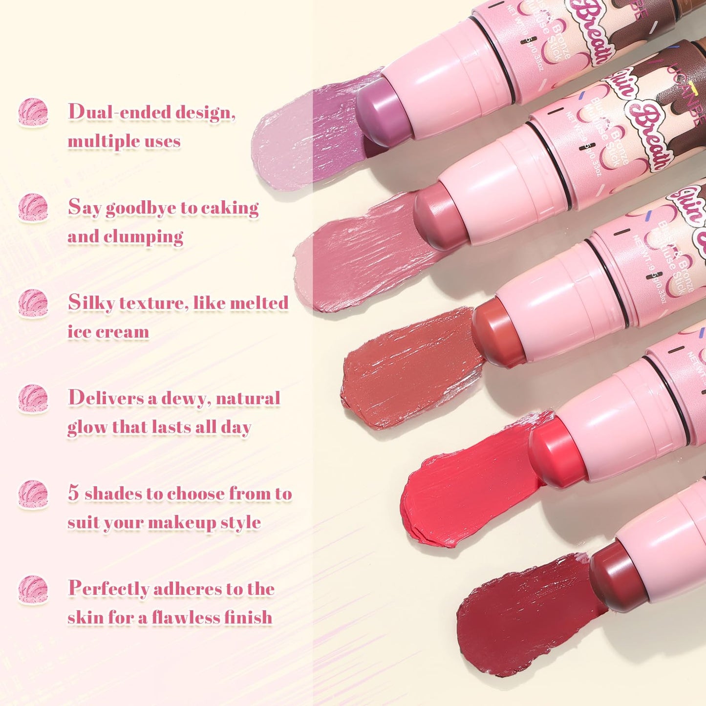 UCANBE Skin Breath Blush & Bronzer Multiuse Stick, 2-in-1 Creamy Face Cheeks Contour Makeup Stick for Natural Radiant Finish Look, Vegan & Cruelty-Free, Travel-Friendly (02 Pink Rose)