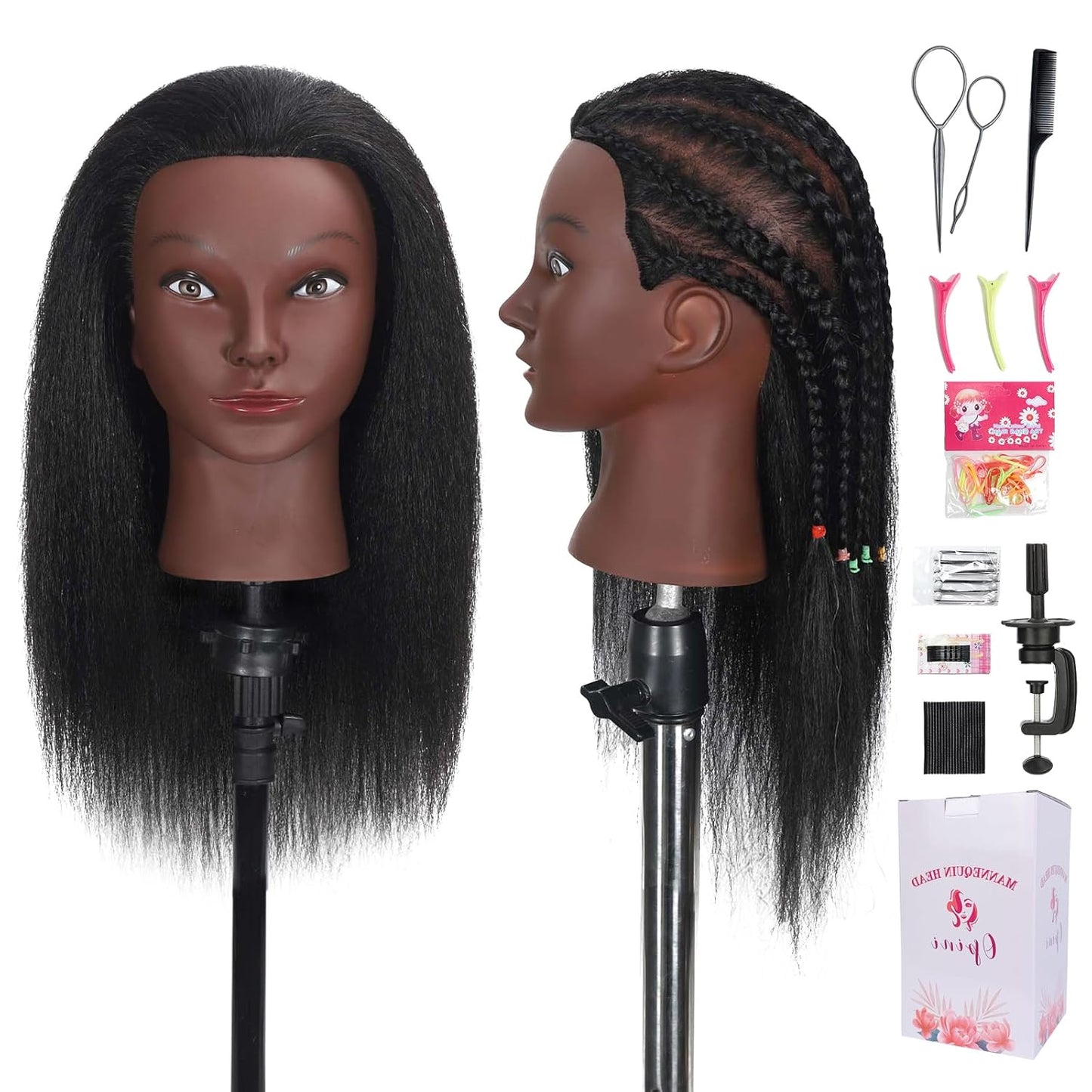 Human Hair Mannequin Head - 100% Real Hair Cosmetology Doll for Hairdresser Practice | 18 Inch