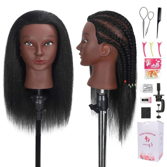 Realistic Human Hair Mannequin Head - 100% Real Hair for Cosmetology Practice | 16 Inch with Table Clamp Stand