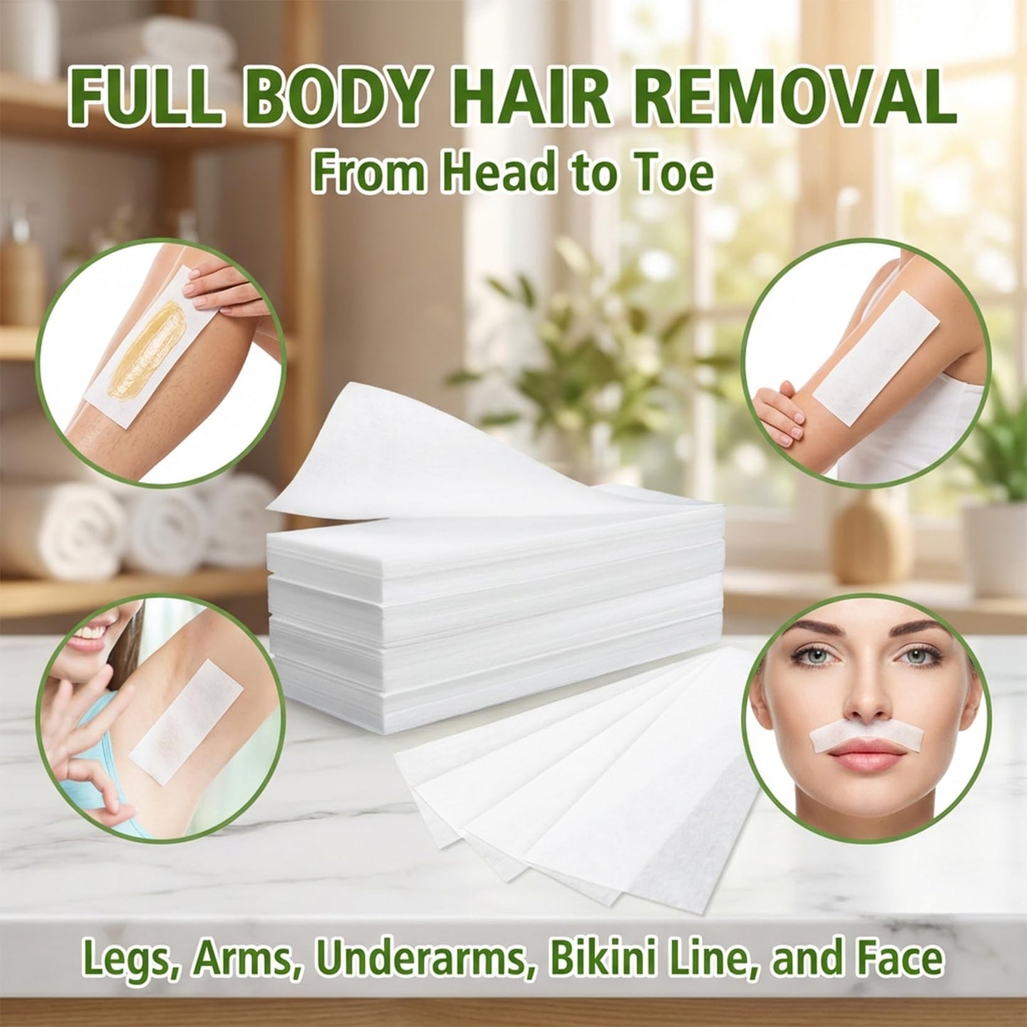 350 Wax Strips for Hair Removal - Non-Woven Fleece Waxing Strips,Skin-Friendly Tear-Resistant for Leg,Chest,Back,Face,Intimate Area - Waxing Kit for Women, Body Wax Strips (7.8" x 2.7",3.9" x 1.6")