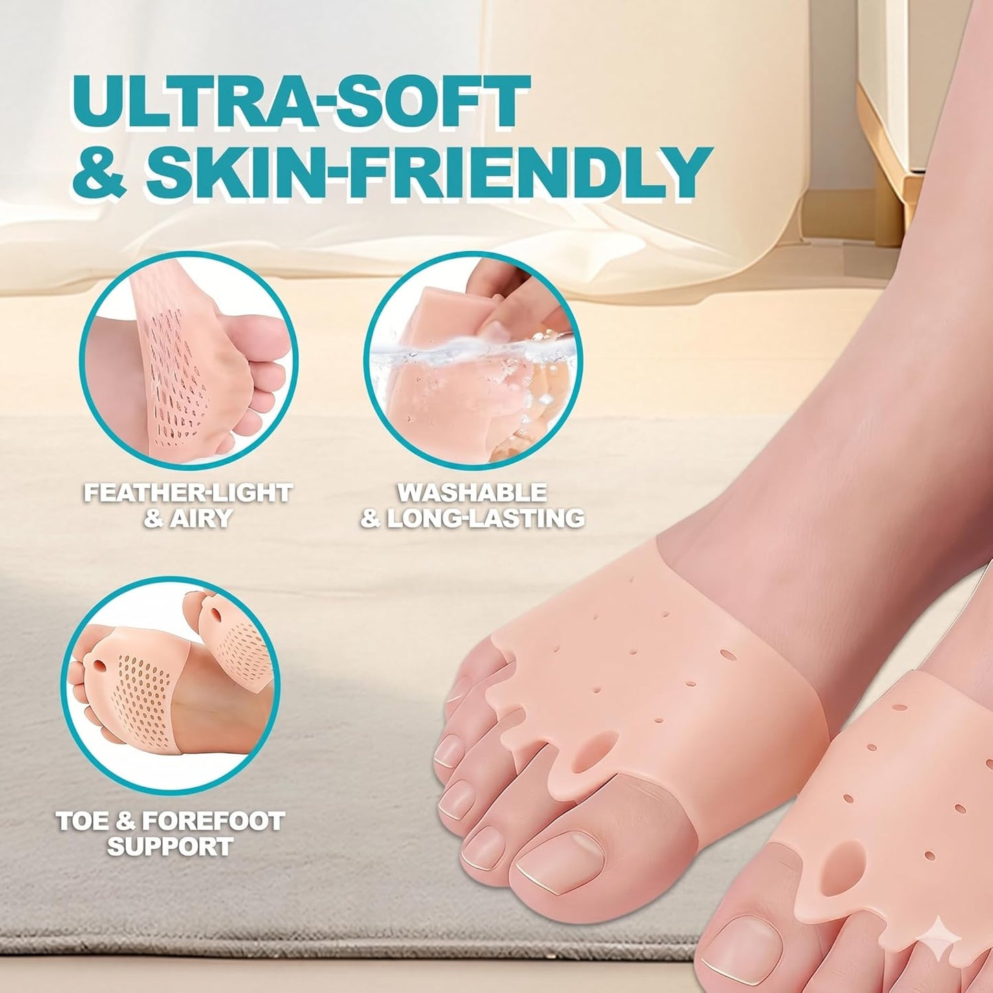 Silicone Toe Separators for Bunion Relief - Ultra Soft All-Day Comfort Spacers for Yoga & Running | 4 Sets
