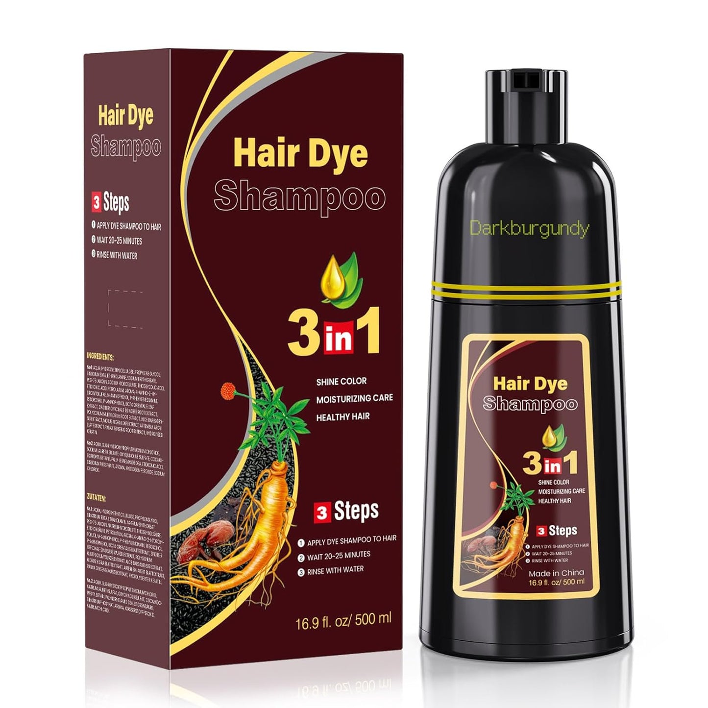 Brown Hair Dye Shampoo - Herbal 3-in-1 Formula for Semi-Permanent Grey Coverage | Unisex Hair Color Solution