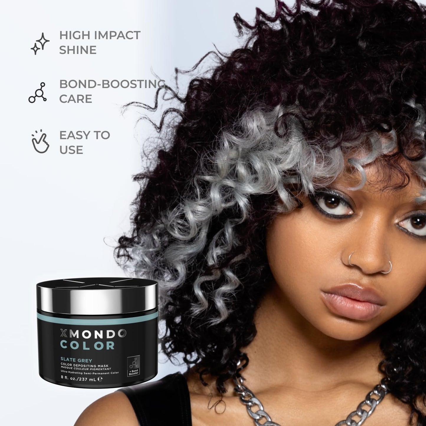 XMONDO Color Slate Grey Depositing Mask & Semi-Permanent Hair Dye, Infused with Bond Booster & Hyaluronic Acid for Nourishment, Revitalization & Repair, Vegan Formula, 8 Fl Oz