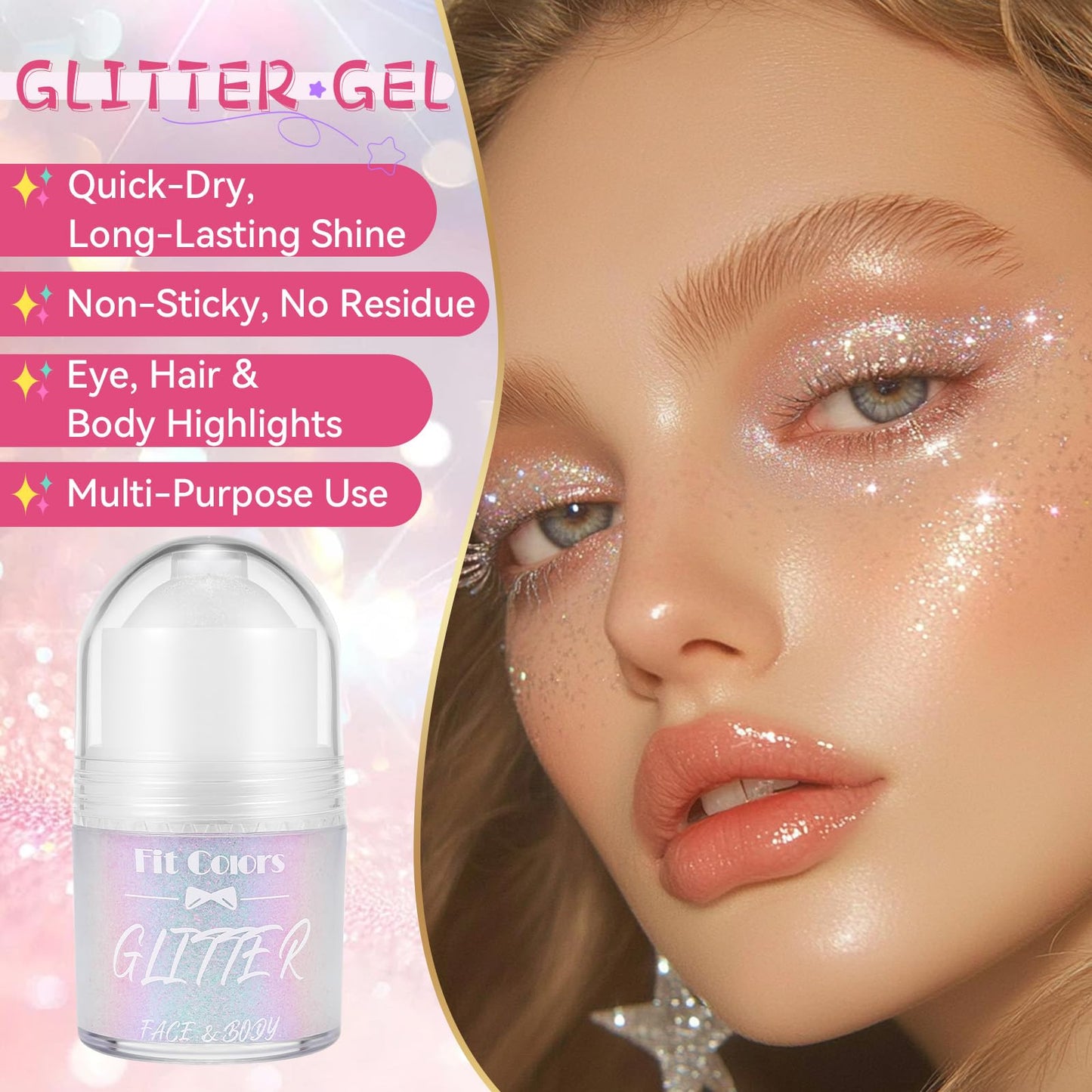 Vigorder Roll-on Body Glitter, Long-Lasting Holographic Face Glitter Makeup Gel for Hair, Nails & Face Paint, Festival Rave Accessories, Party Concert Mermaid Shimmer (Mermaid)