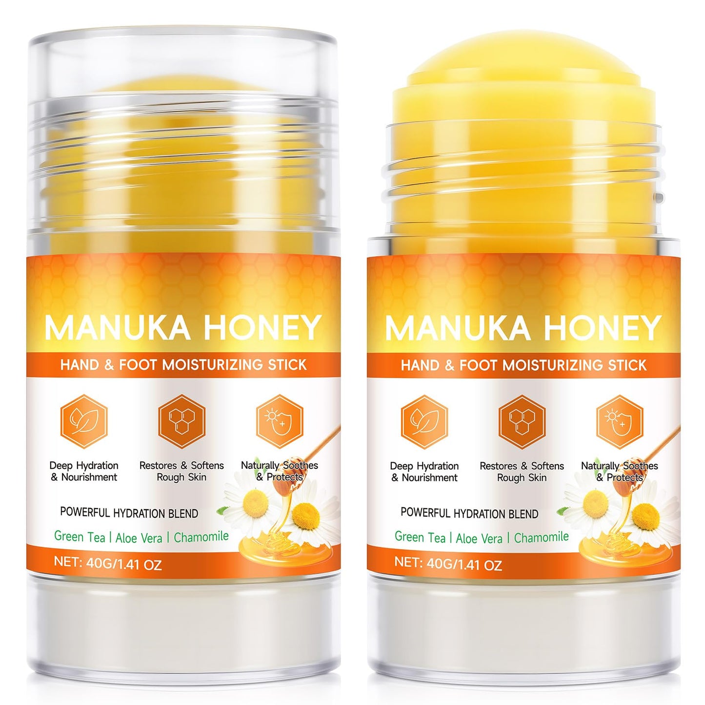 chenyayun 2 Pack Manuka Honey Cracked Heel Treatment Balm Stick, Dry & Cracked Foot Repair for Intensively & Deeply Moisturizing & Hydrating, Soothing, with Shea Butter, Chamomile|1.41 Oz/40 G