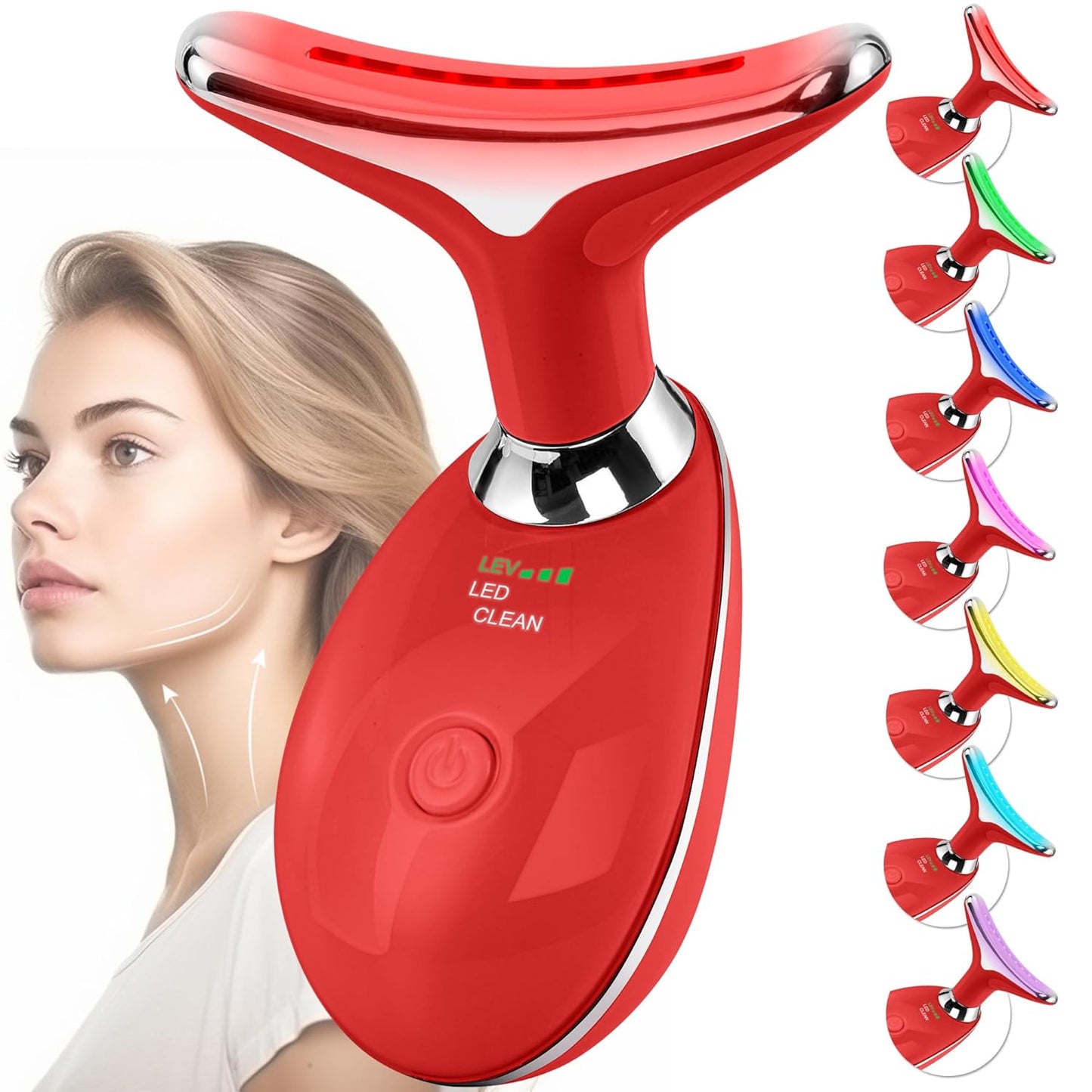 Red Light Therapy Facial Massager - 7 Color Sculpting Wand for Face & Neck | Perfect Gift for Women, Moms & Friends (Rose Gold)