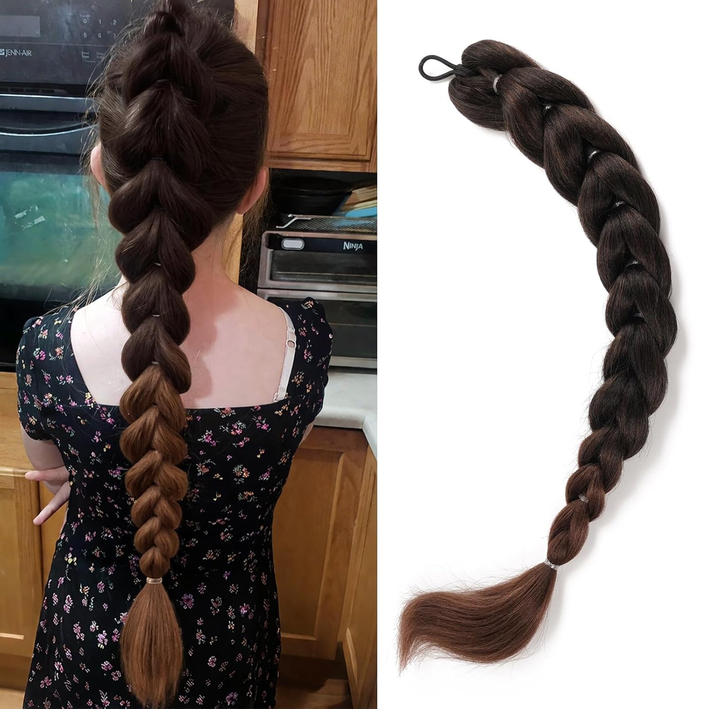 24-Inch Purple Braids Ponytail Hair Extensions - Synthetic Pre-Braided Hair for Halloween Cosplay