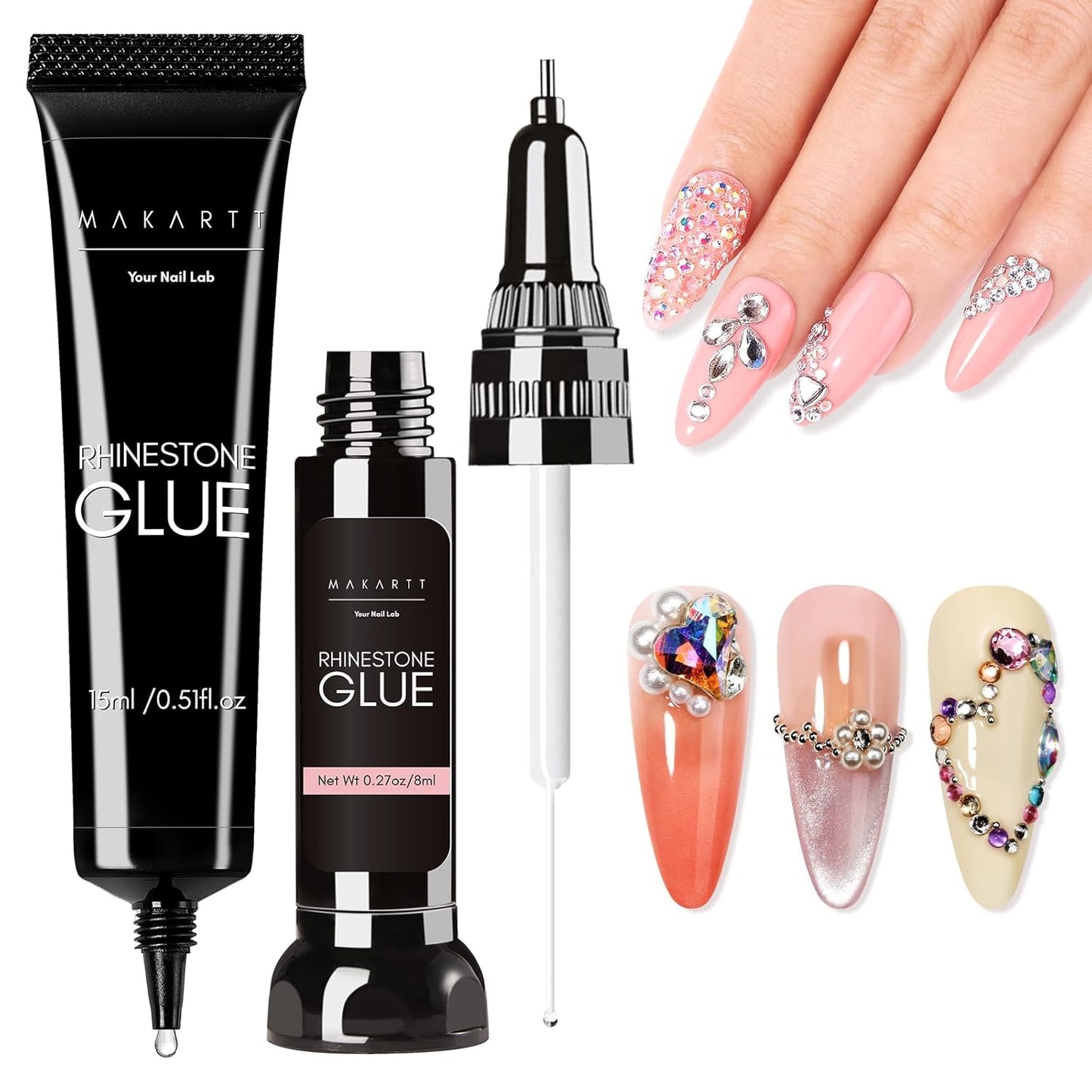 Nail Rhinestone Glue Set - Super Strong Gel Adhesive for 3D Art & Gems | 15ml & 8ml Easy Application