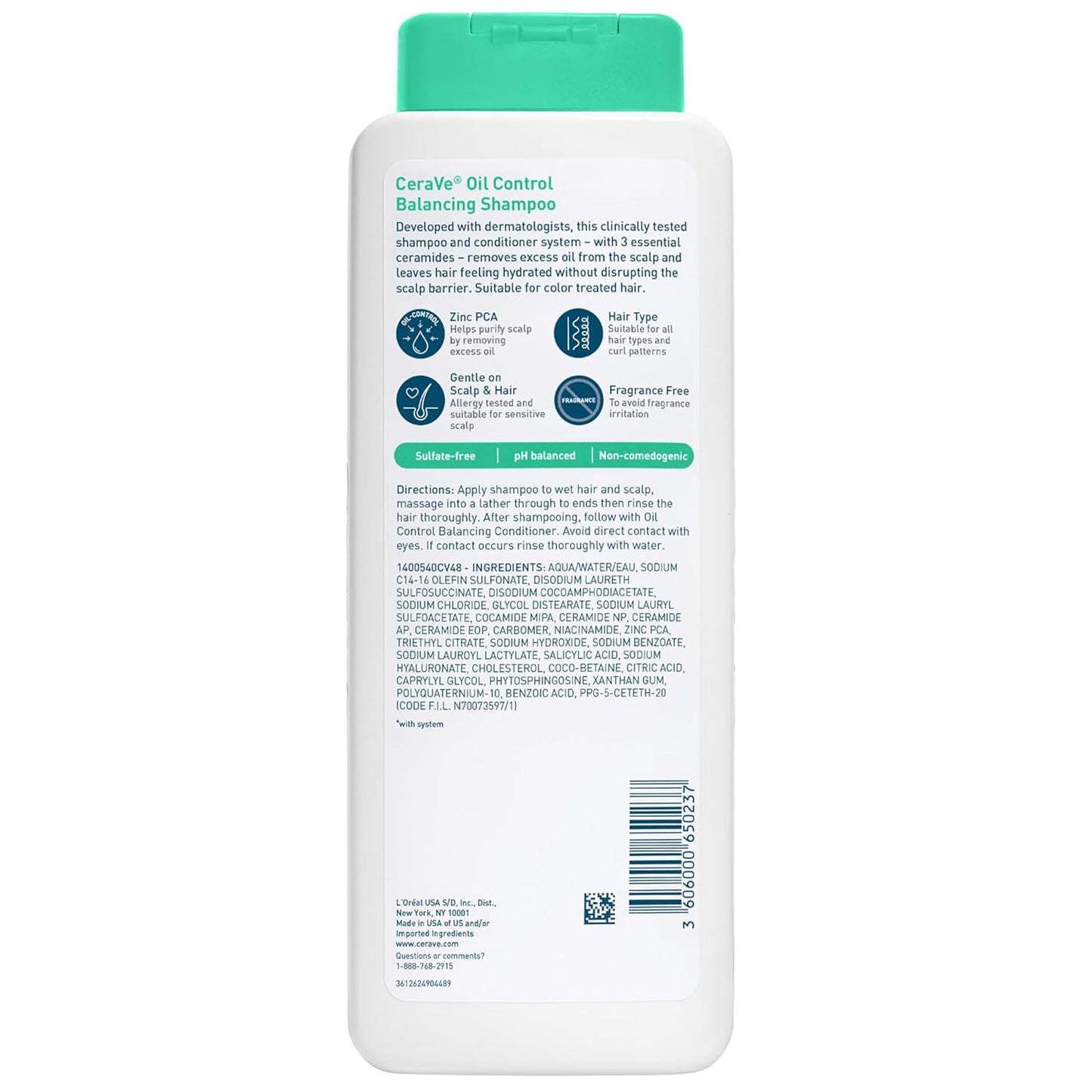 CeraVe Balancing Shampoo - Oil Control & Hydration with Ceramides | 12 oz, Sulfate-Free, Color Safe