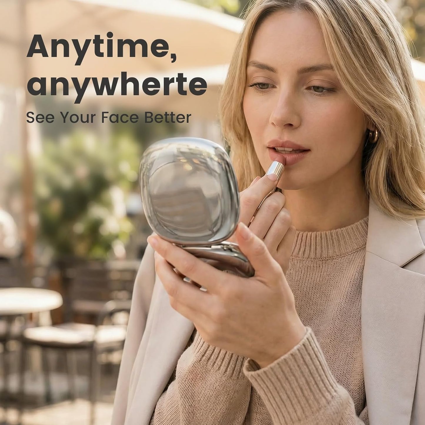 10X Magnifying Compact Makeup Mirror - Dimmable LED Light, Double-Sided 4" Portable Handheld Design | Rechargeable Travel Vanity Mirror
