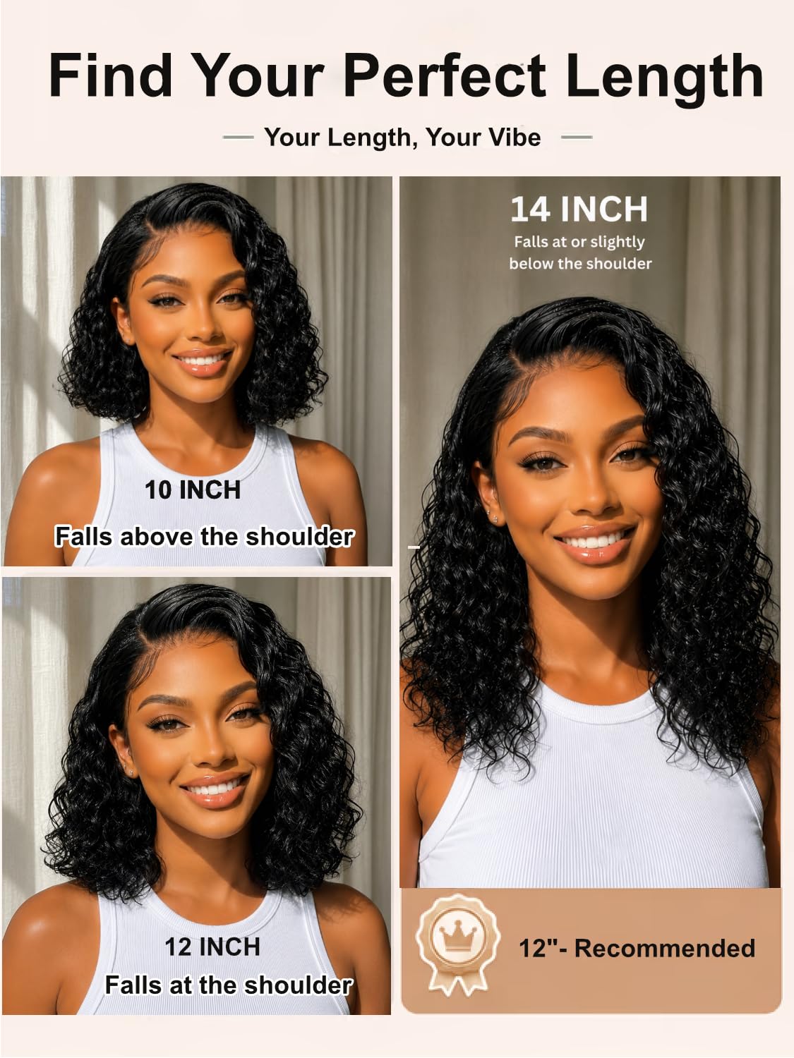 UNICE Side Part Water Wave Bob Wig Human Hair 220% Density with Drawstring, 6x4 Glueless Lace Wig Pre Plucked Pre Cut, Ready to Wear Short Curly Wig Bleached Knots, Beginner Friendly, 10 Inch