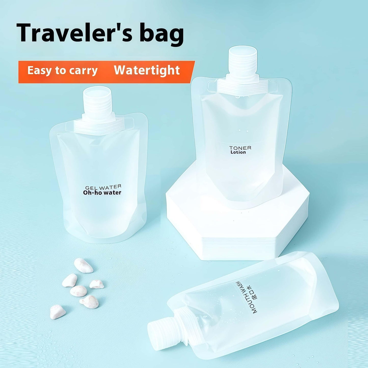 MAAYKOM 10 Pack Travel Pouches for Toiletries, Size Portable Containers,Stand Up Pouch,Refillable Travel Accessories for Shampoo Conditioner (100ML/3.4OZ/10piece)