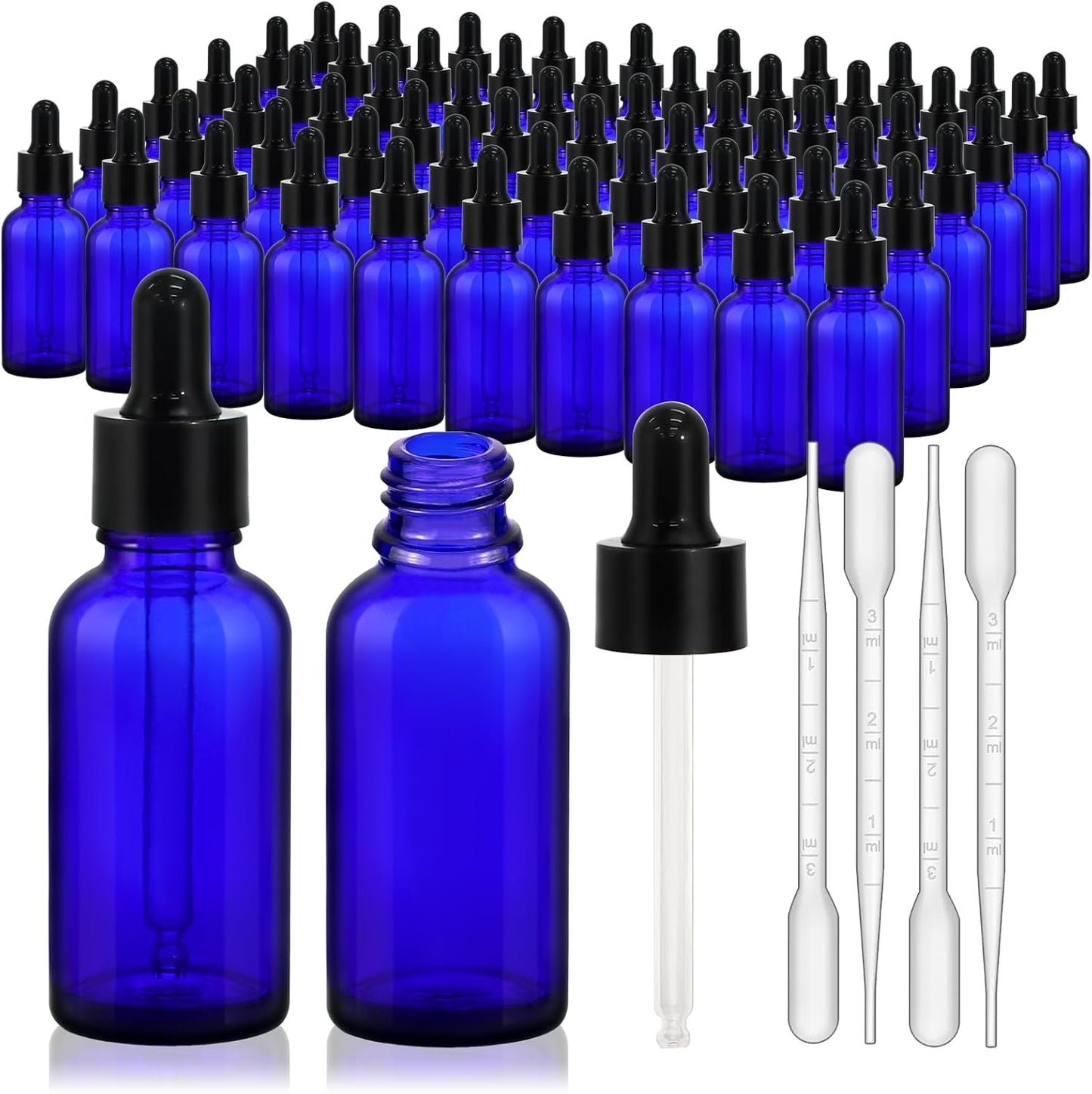 60 Pack 1oz Eye Dropper Bottles - Leakproof Amber Glass for Essential Oils & Tinctures | 30ml Travel Size