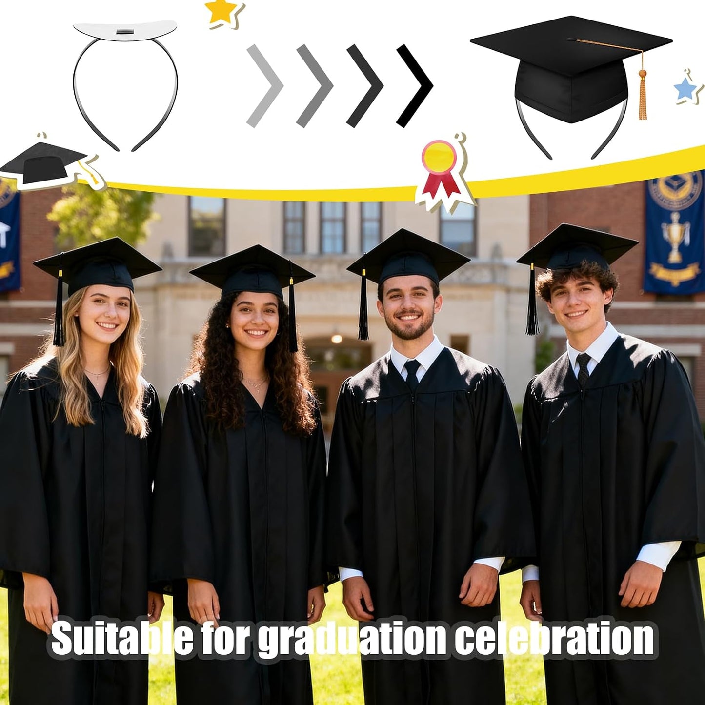 Graduation Cap Headbands - 2 PCS Adhesive Felt Hair Bands | Perfect Hat Accessories for Graduates
