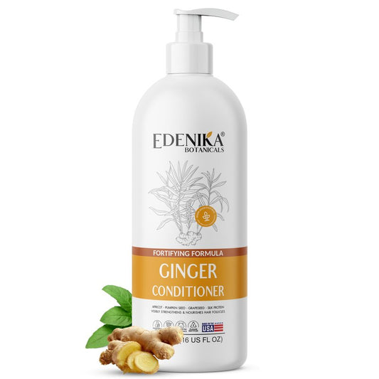 Edenika Botanicals Ginger Root Conditioner with Apricot, Pumpkin Seed & Grapeseed, 16 fl oz, Fortifying & Nourishing Formula, Vegan, Sulfate-Free, Paraben-Free, for All Hair Types