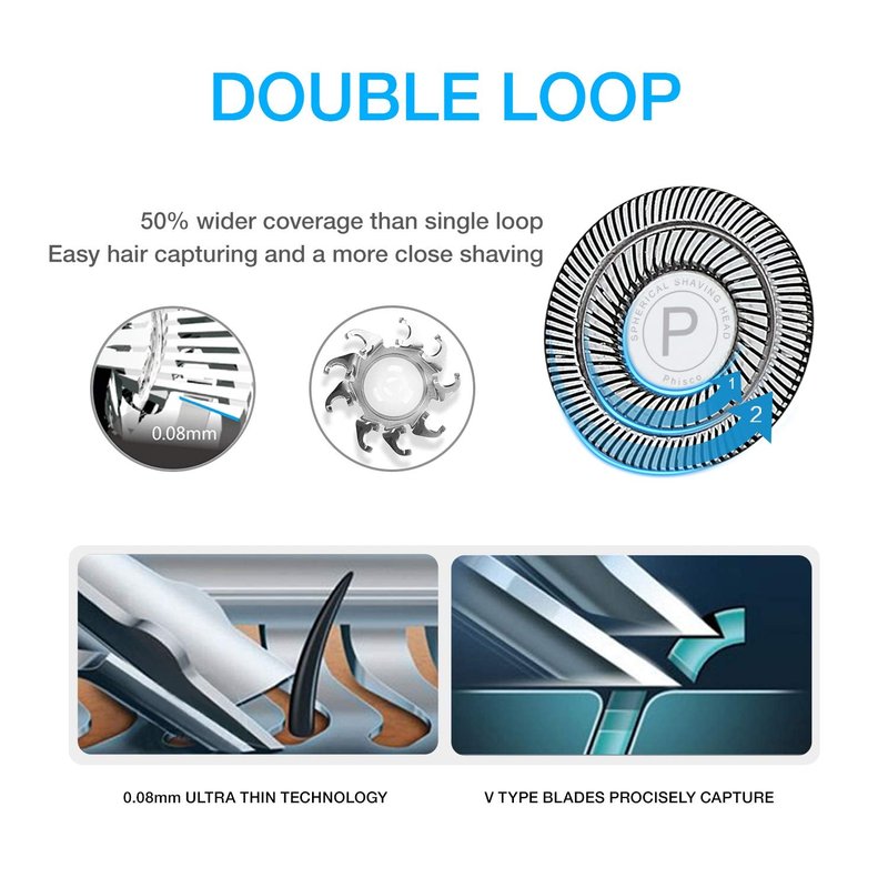 Phisco Electric Shaver Razor for Men, Rechargeable Floating Rotary Razor with Pop-up Sideburn Trimmer, LED Display Waterproof Shaver for Dry Wet Shaving