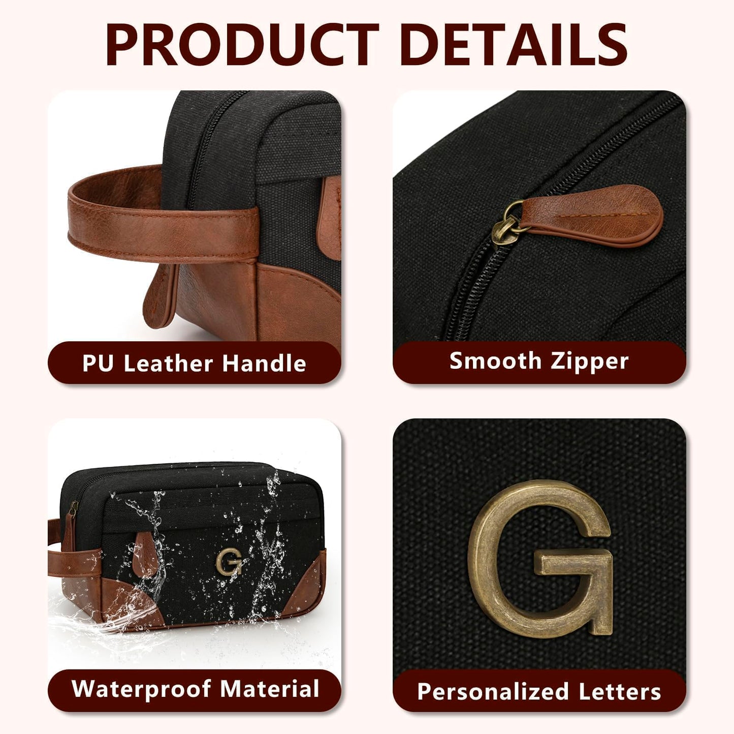 CLOUDWINGS Personalized Gifts for Men Dad - Initial Travel Toiletry Bag Hanging Dopp Kit, Waterproof Shaving Bag with Large Capacity, Fathers Day Birthday Gifts for Him Dad Husband Boyfriend (G)