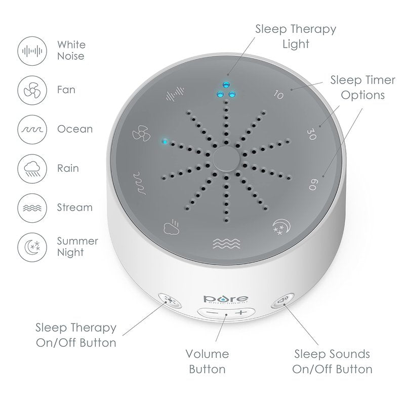 Pure Enrichment Doze Sound Machine and Sleep Light - 6 Soothing Sounds, Relaxing Pulse Light, Auto Sleep Timer, and Built-in USB Charger - All-Natural Sleep and Stress Reliever
