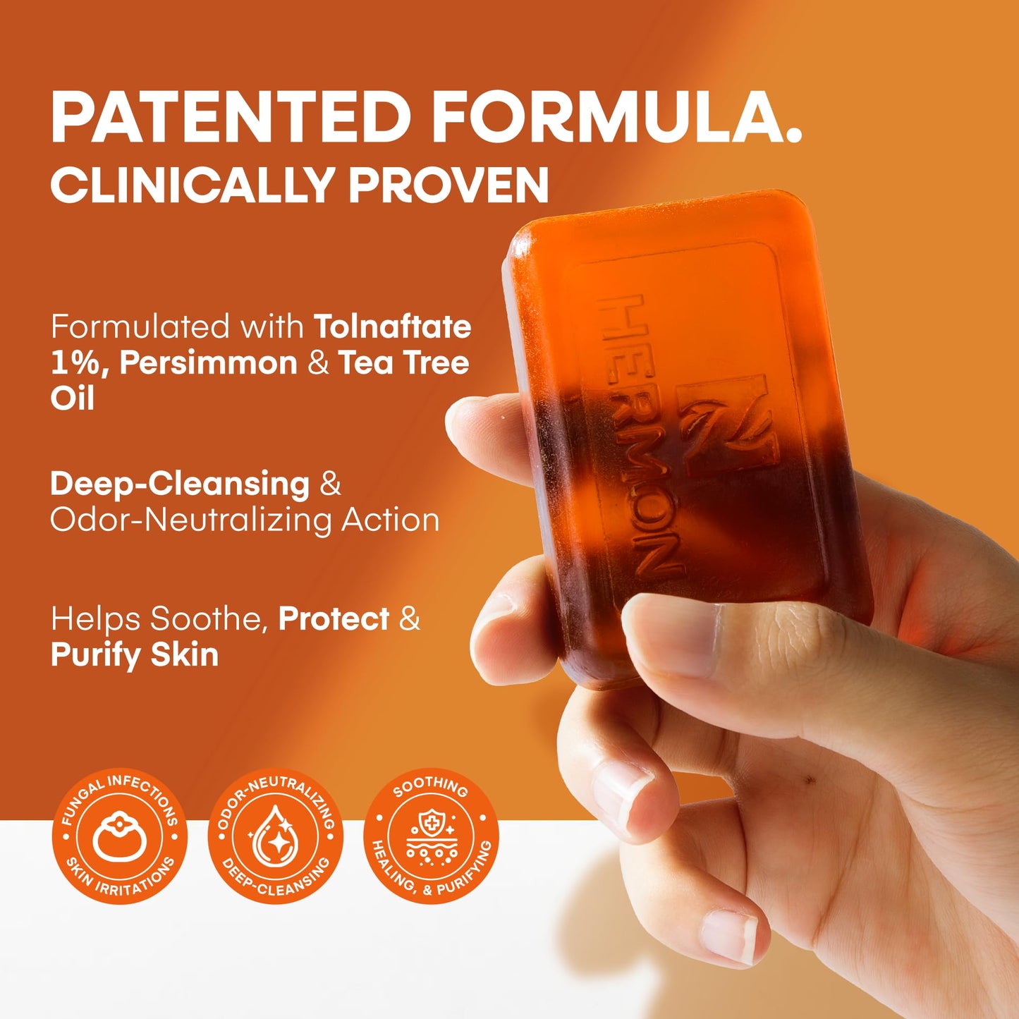 Hermon Antifungal Soap Bar: Antifungal Soap Treatment for Ringworm, Jock Itch & Athlete’s Foot with Tea Tree Oil – Medicated Odor-Neutralizing Persimmon Soap for Persistent Body & Aging Odor, 2Bars