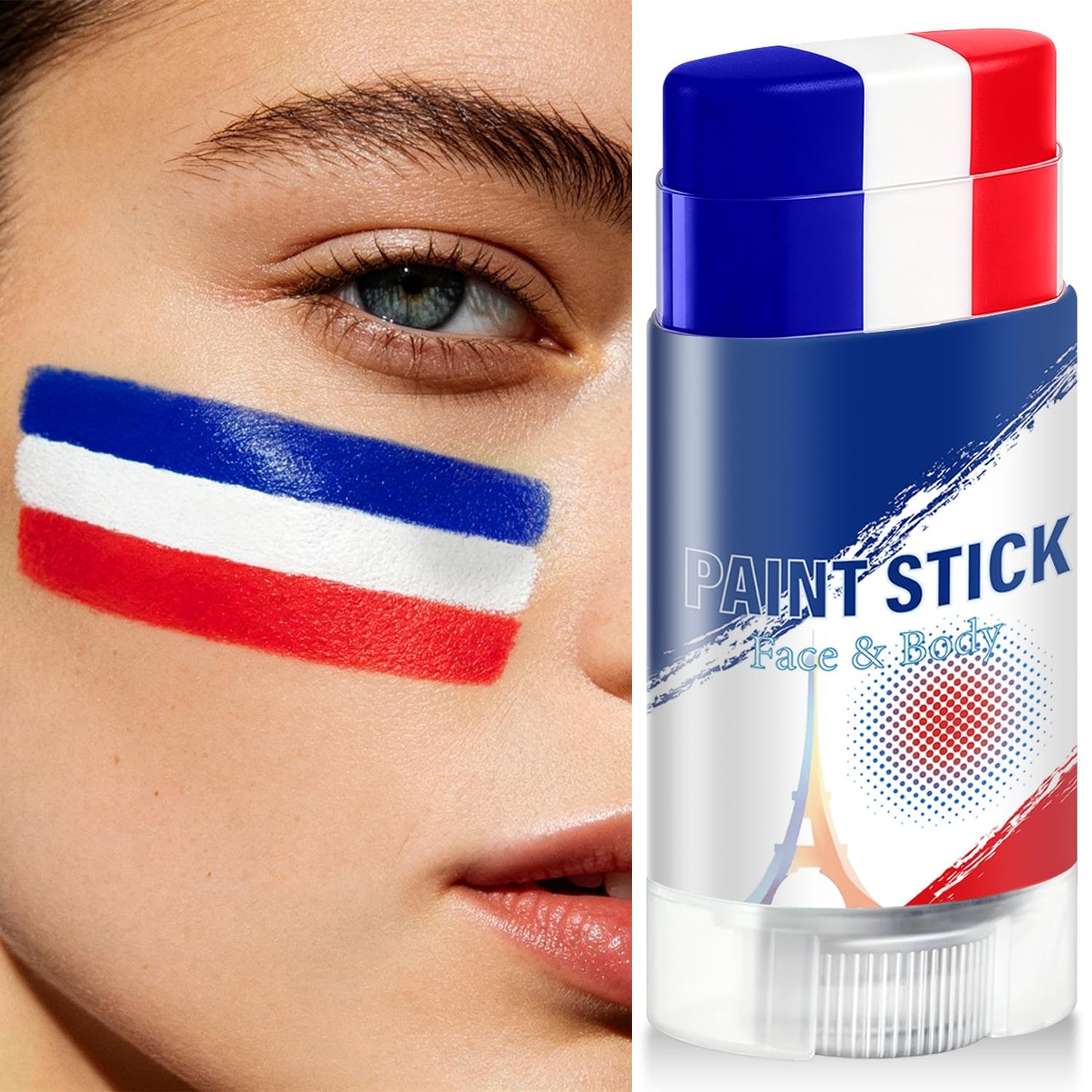 Blue White and Red France Face Body Paint Stick for 2026 World Cup Fan Soccer Baseball Softball Sports Eye Black Stick Makeup (France)