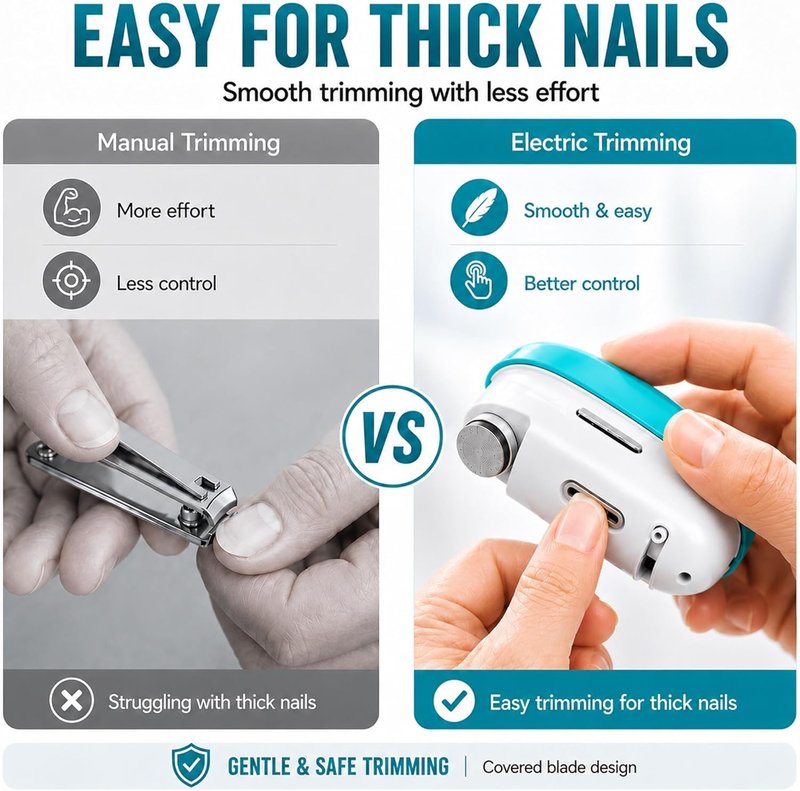 Electric Nail Clipper - Automatic Trimmer for Thick Nails | 2-Speed Adjustable Blade, Built-in Light, Rechargeable