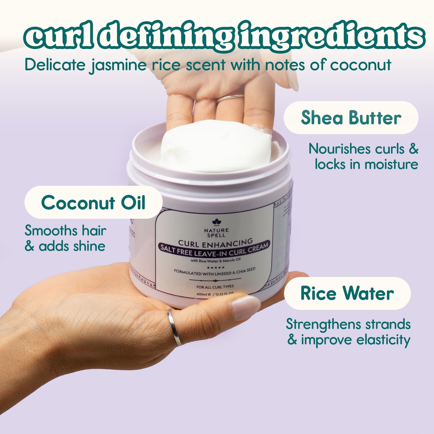 Nature Spell Curl Enhancing Leave-In Cream, Heat Protectant, 13.52 fl oz