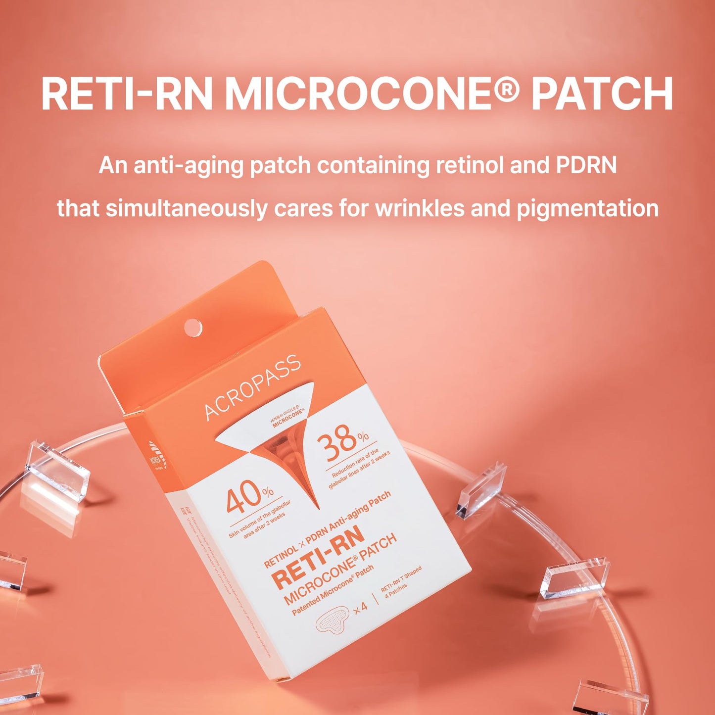 Wrinkle Patches ACROPASS RETI-RN Microcone, Deep Wrinkle, PDRN 10,000 ppm, Retinol 3,300 IU/g, Hyaluronic Acid, Anti-Aging (Slim Type, 6 Count)