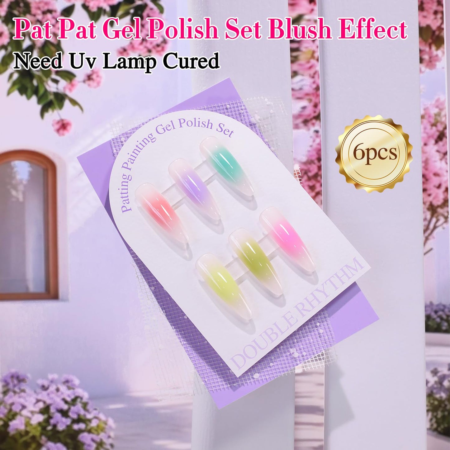 Double Rhythm Nail Art Gel Polish Set - 6 Vibrant Colors with 100 Sponges & Grabbing Pen | Perfect for Creative Designs