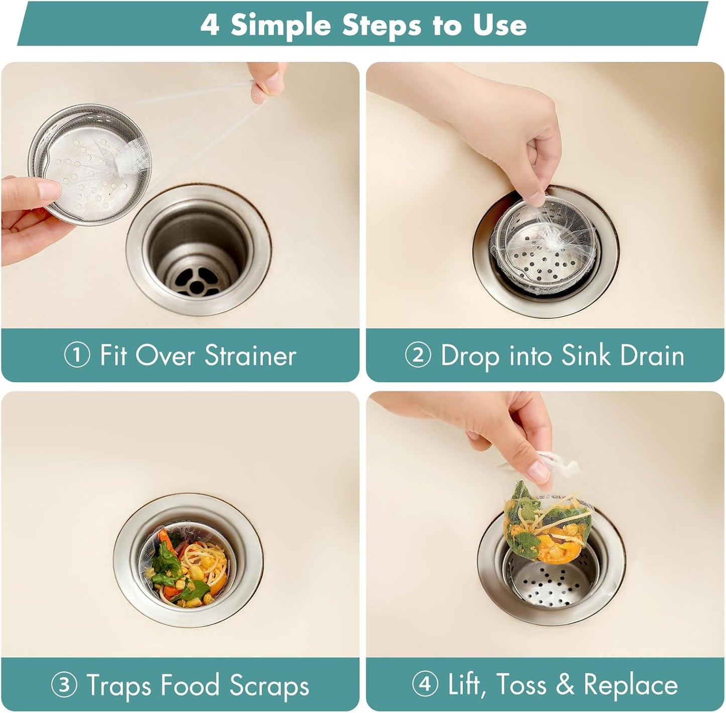 Kitchen Sink Strainer Mesh Bags - 200 Pack Anti-Clogging Disposable Drain Covers | Fits Most Strainers (4" x 4")