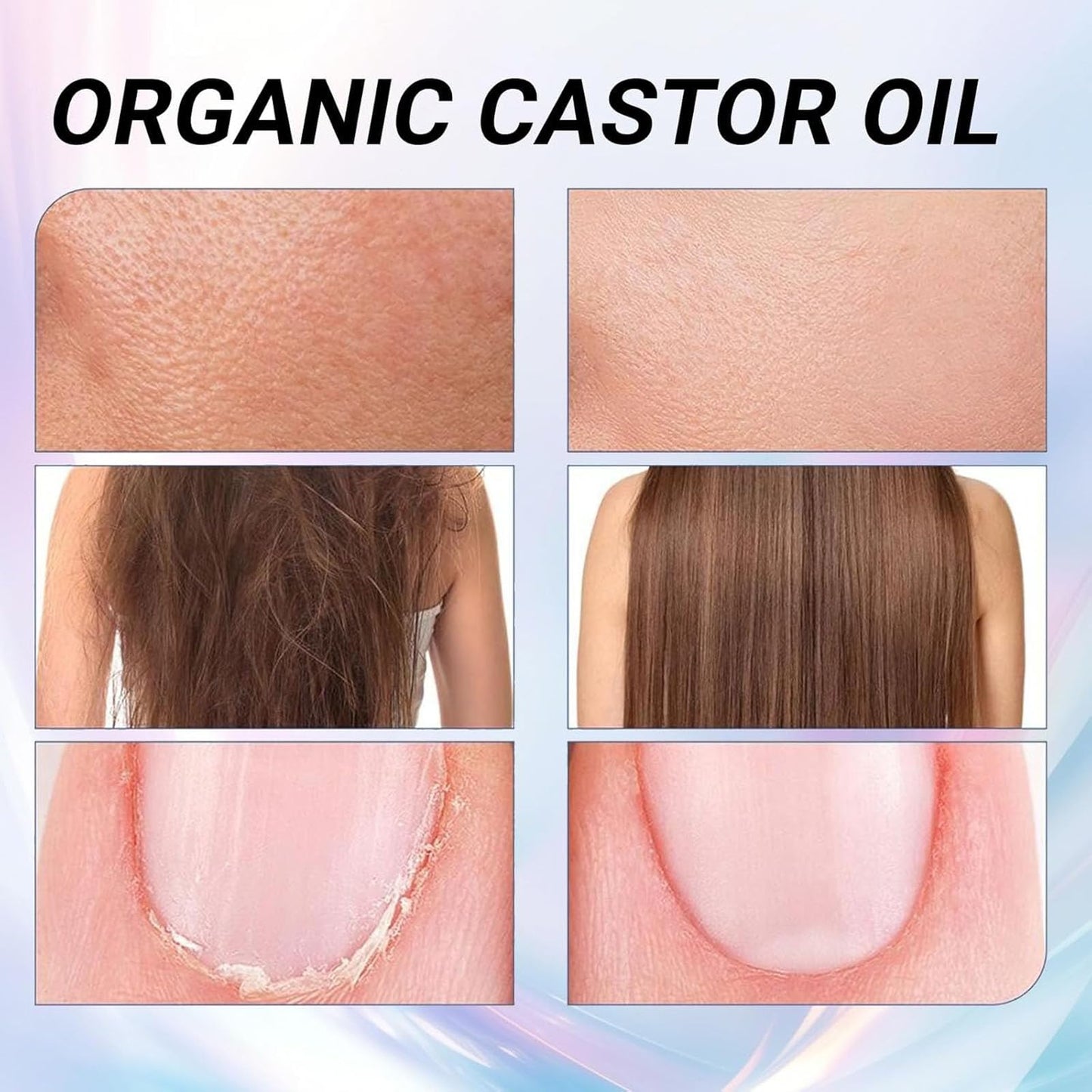 2PCS Organic Castor Oil with Rose Quartz Roller, 100% Castor Oil Organic Cold Pressed, Hexane-Free,Amber Glass Bottle for Skin 1.7oz