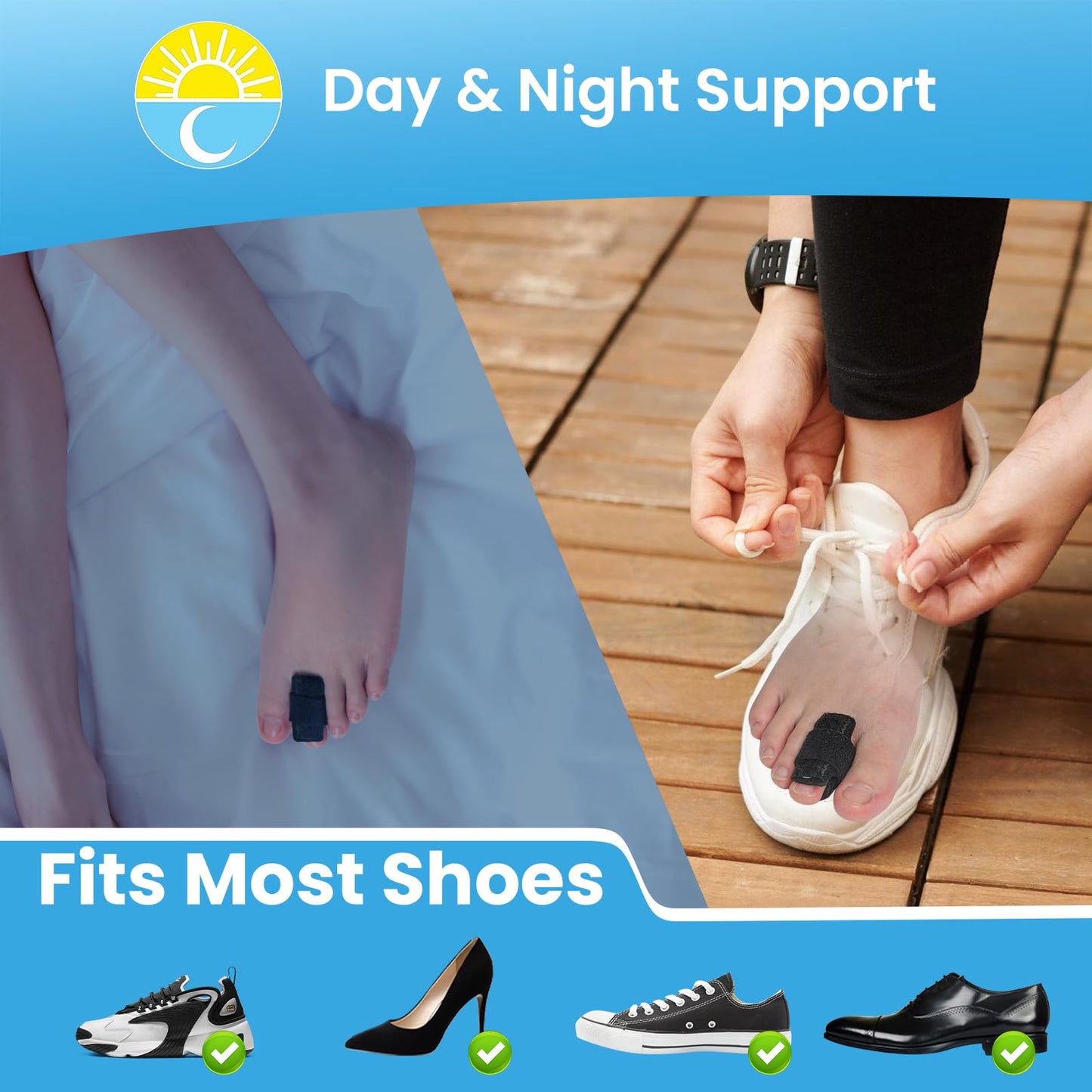 TASZOOS Hammer Toe Straightener - 2Pcs Hammer Toe Corrector for Women & Men - Toe Splints Relief for Hammer, Bent, Curled, Broken Support - Toe Wraps for Standing, Resting, Walking