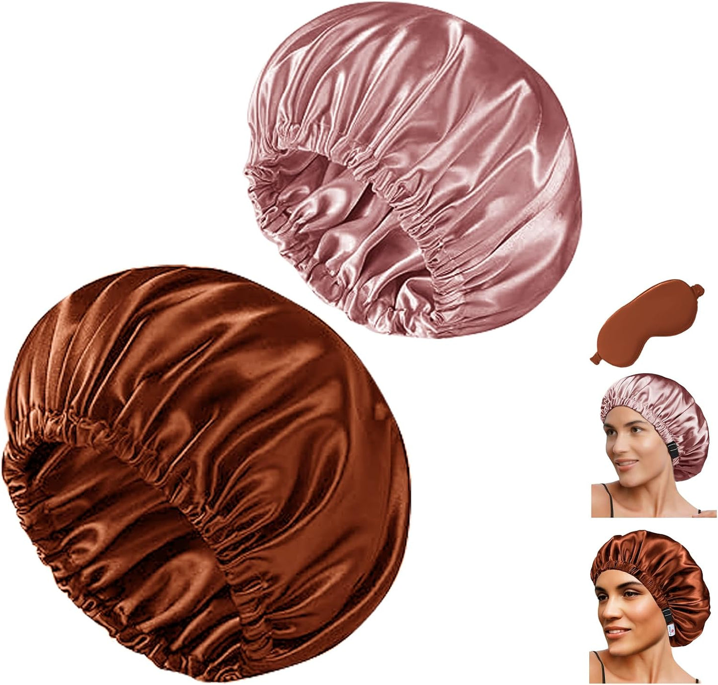 Satin Bonnet Hair Caps for Sleeping - 3 Pcs Silky Night Bonnets for Curly Hair | Women's Sleepwear