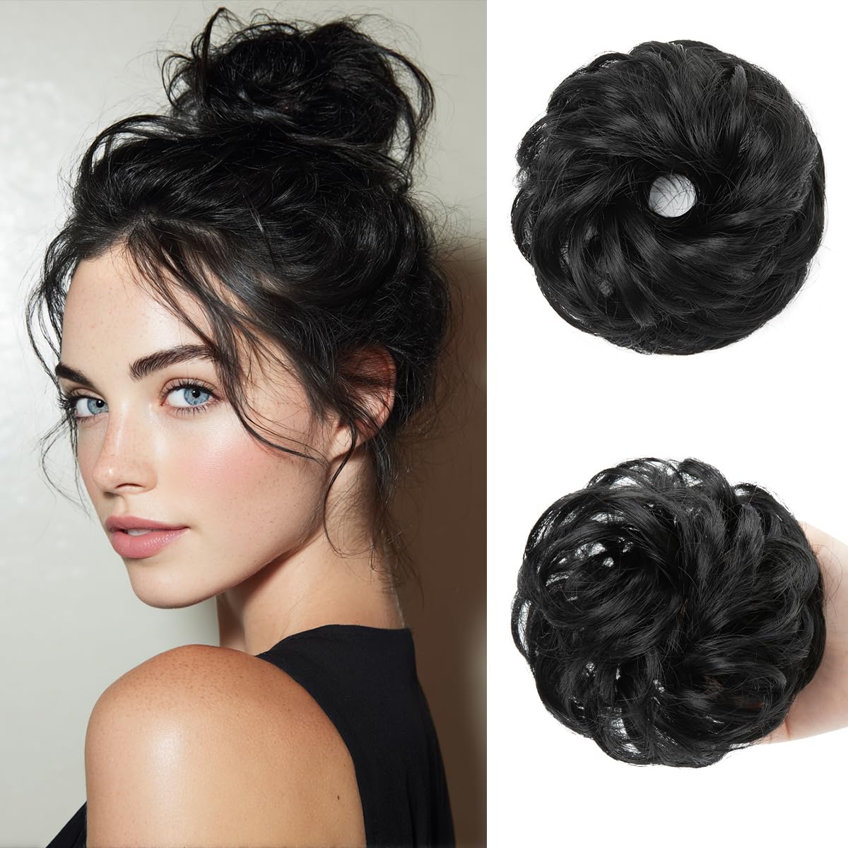 Small Messy Bun Hair Pieces for Women - Synthetic Curly Mini Scrunchies | 2PCs Red Vino
