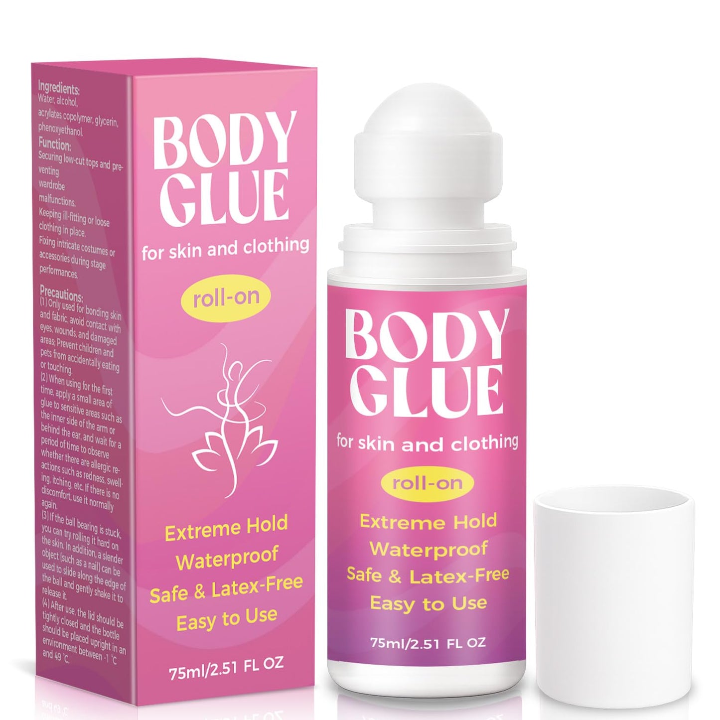 Body Glue for Clothes & Skin - Strong Adhesive Roll-On, Sweat Resistant, Water Wash Off | 2.5 Oz for Dancers, Socks, Leotards, Bras, Wigs