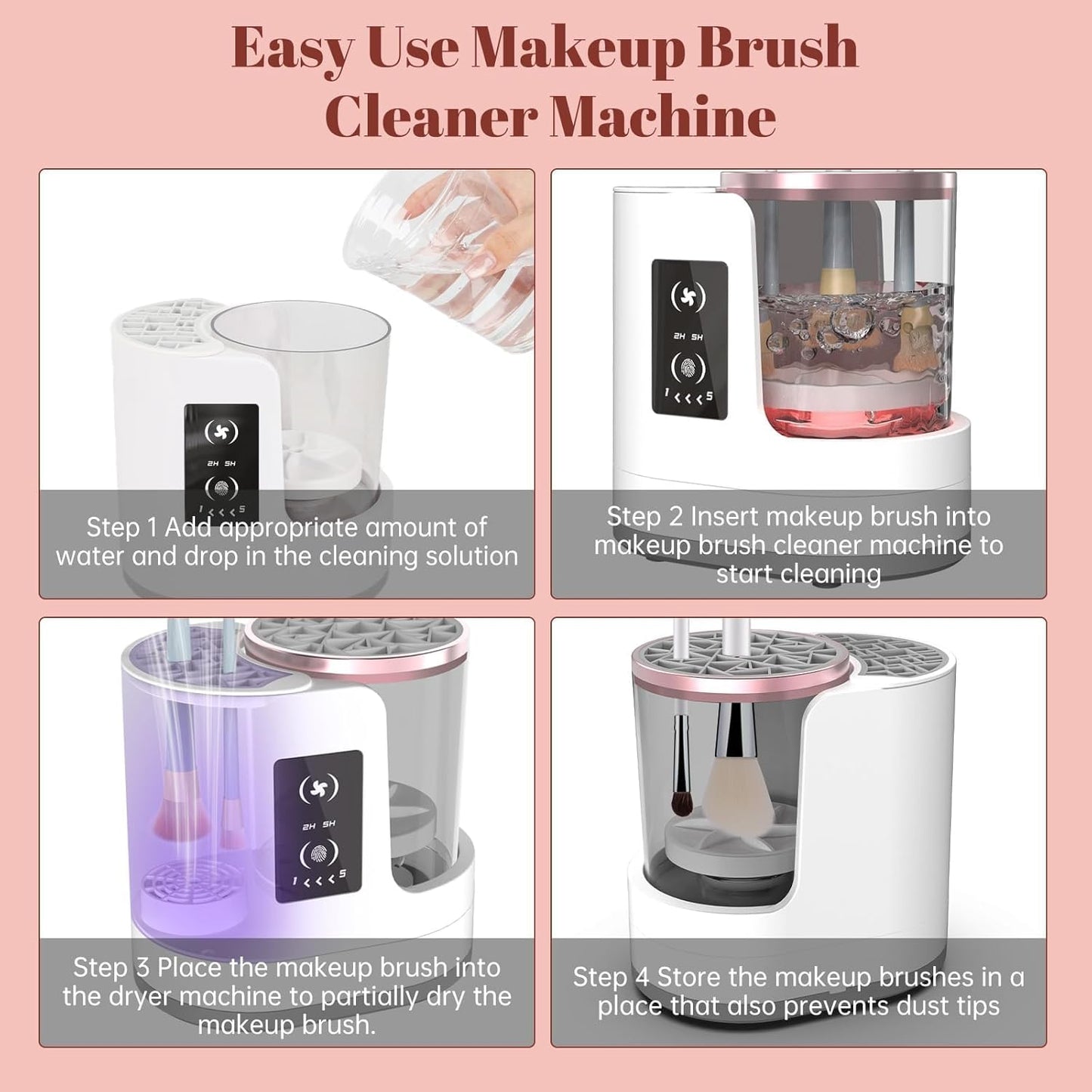 Electric Makeup Brush Cleaner Machine - Portable Automatic USB Tool for All Sizes | White